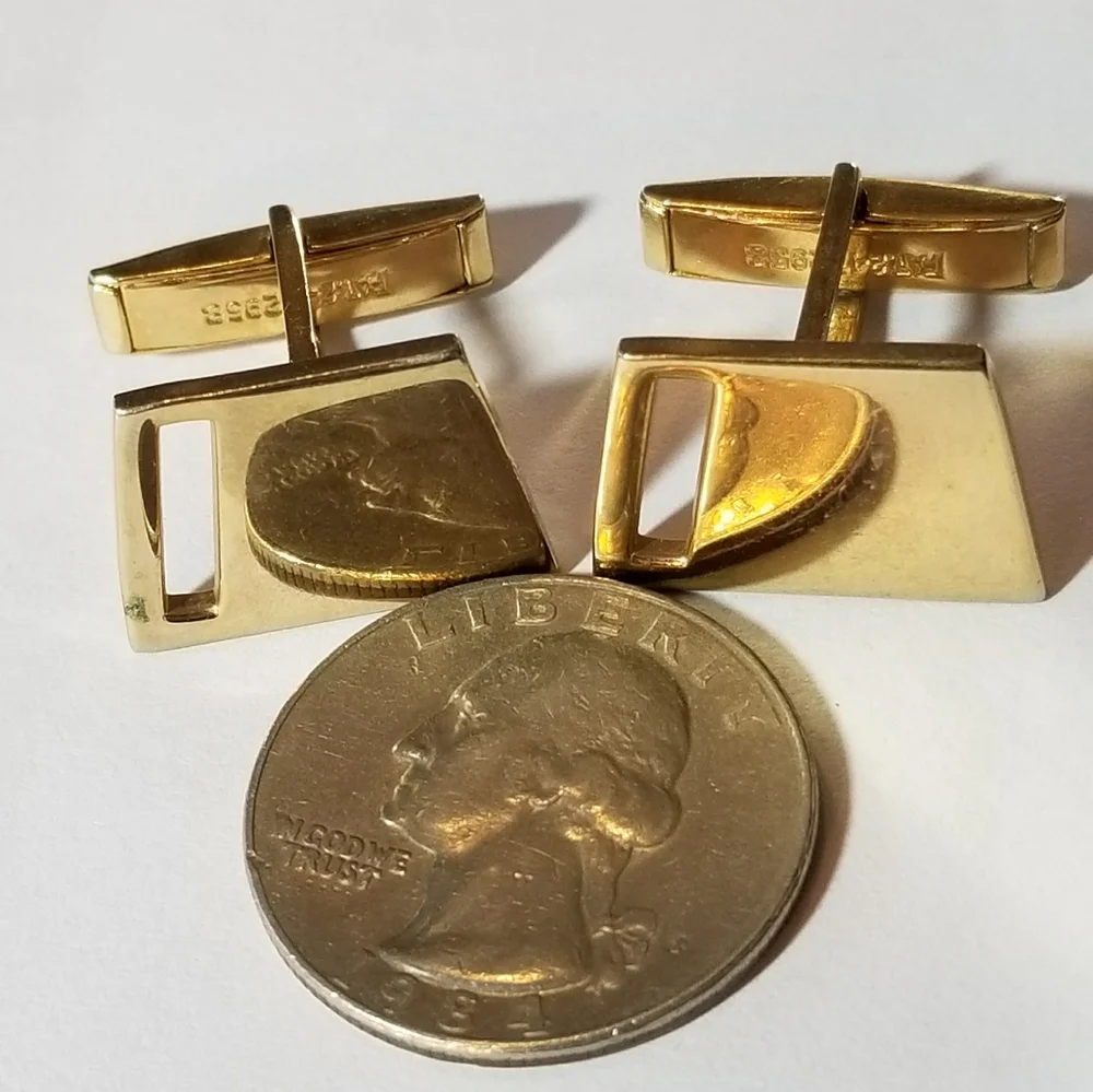 Vintage cuff links gold tone metal angled cutout cufflinks